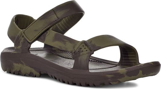 Camouflage sandal with two velcro straps.