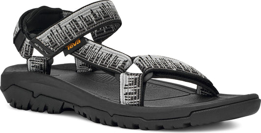 Gray and black sport sandal with adjustable straps.