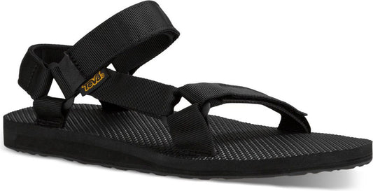 A black sandal with adjustable straps and a textured footbed.