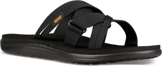 Black sandal with criss-cross straps.