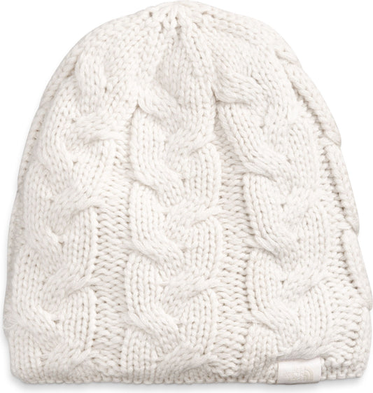 Off-white knit beanie with a repeating braid pattern.