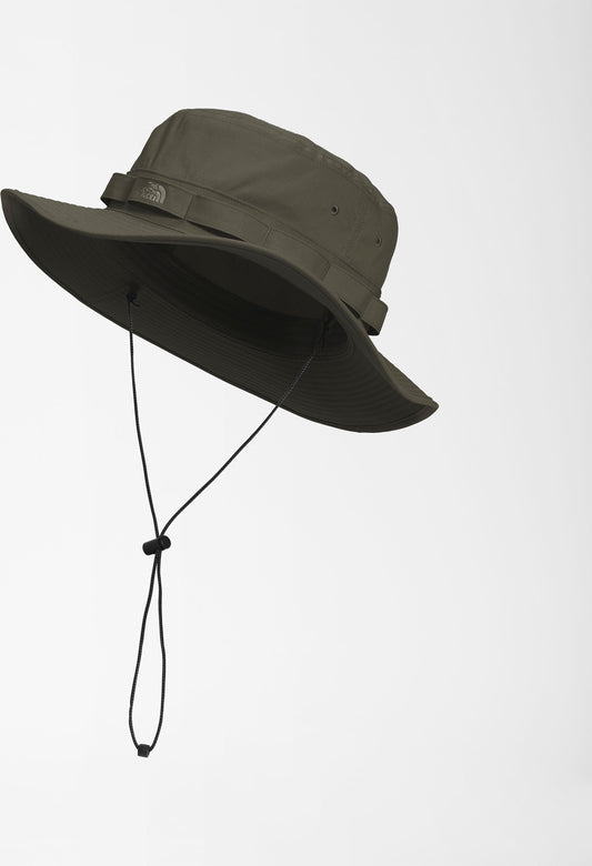 Olive-green wide brim hat with adjustable chin strap.