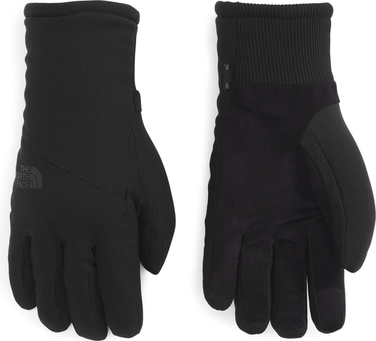 A pair of black gloves with ribbed cuffs, one shows the palm, the other shows the back of the hand.