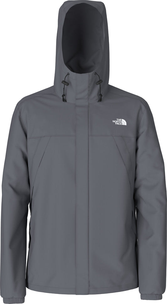 Front view of a gray hooded jacket.