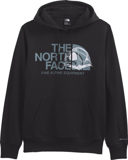 Black hoodie with 'THE NORTH FACE FINE ALPINE EQUIPMENT' and an illustration of a dome tent.