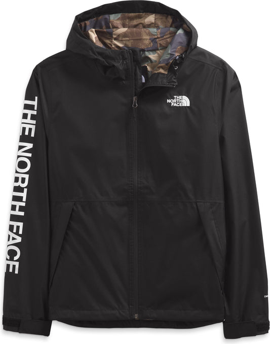 Black hooded jacket with "THE NORTH FACE" printed on its left sleeve.