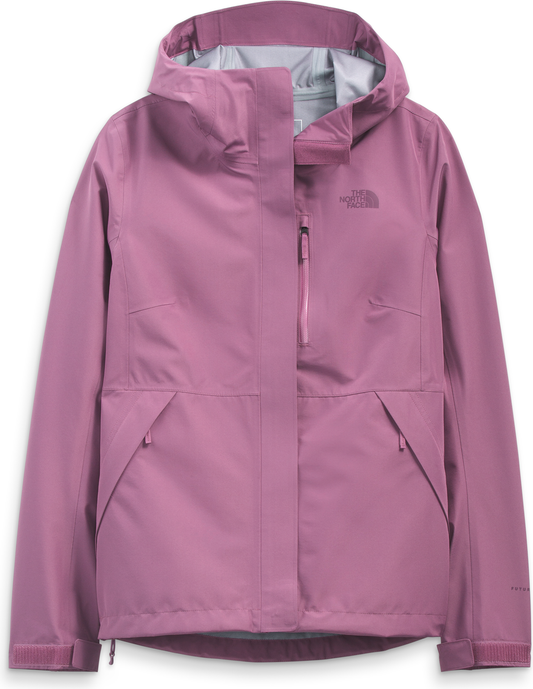 Light purple hooded jacket with asymmetrical breast pocket.