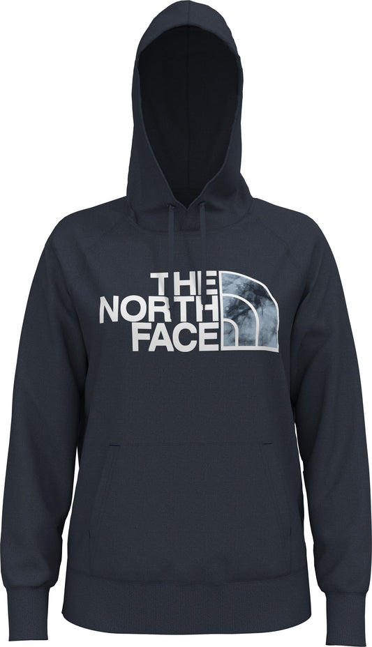 Navy hoodie with "THE NORTH FACE" printed in white.