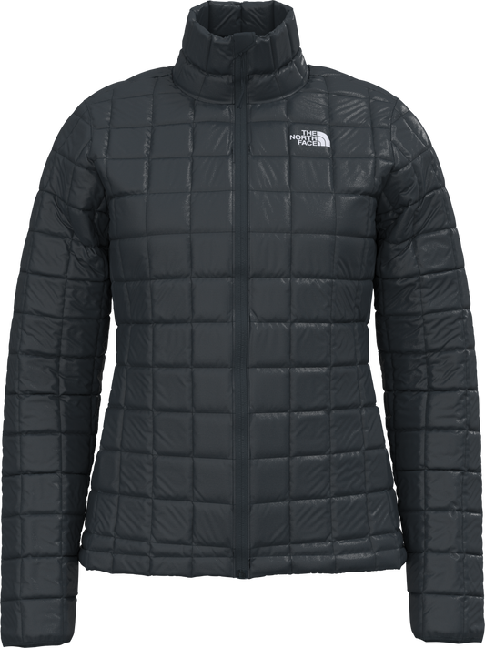 Dark grey, quilted, insulated jacket.