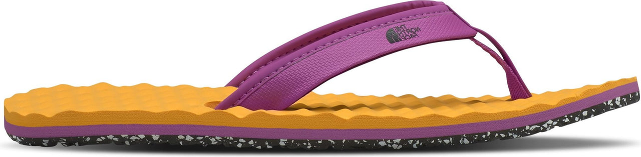 Purple and orange flip-flop with a textured sole.
