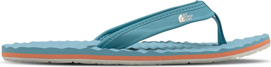 A light blue flip-flop with a light orange stripe.