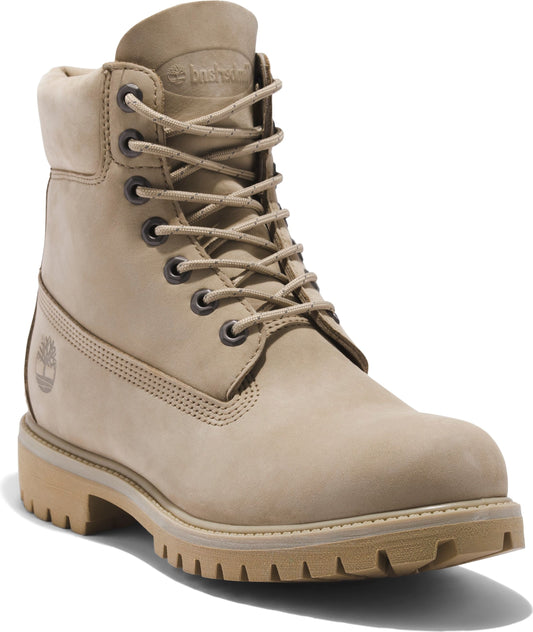 Beige work boot with laces and a lug sole.