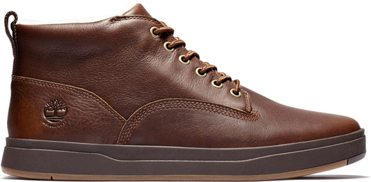 A brown leather boot with laces and a chunky sole.