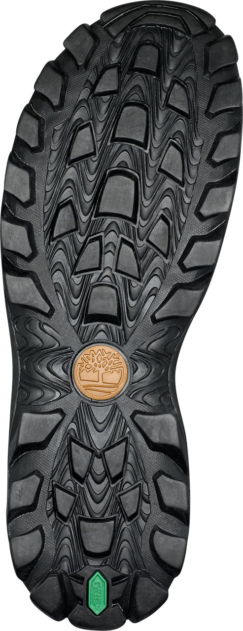 Sole of a boot with a Timberland logo.