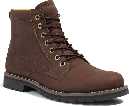 Brown ankle boot with brown laces and metal eyelets.