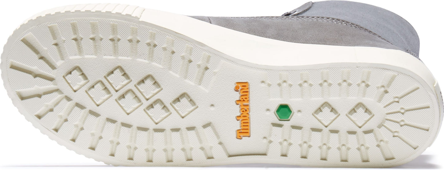 The sole of a gray shoe with a light-colored textured pattern.