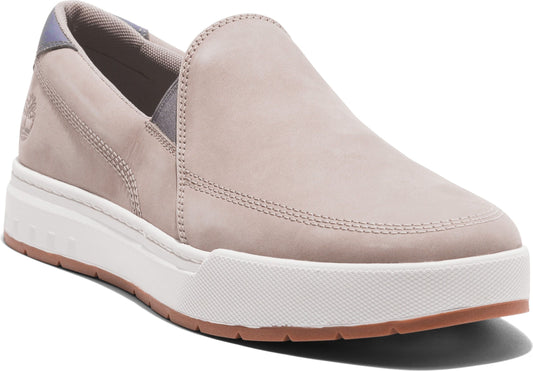 Slip-on shoe in beige leather, featuring white platform sole.