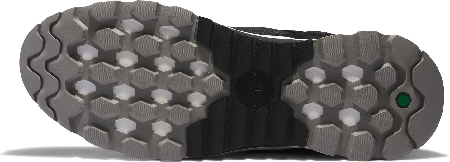 A shoe outsole with hexagonal treads.