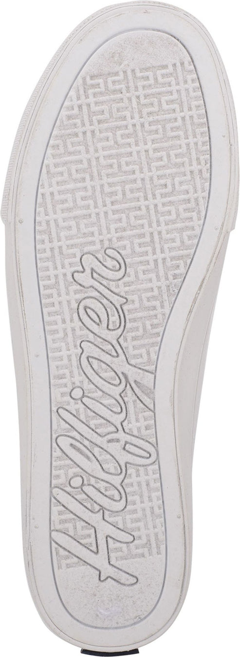 The underside of a shoe with "Hilfiger" written across it.