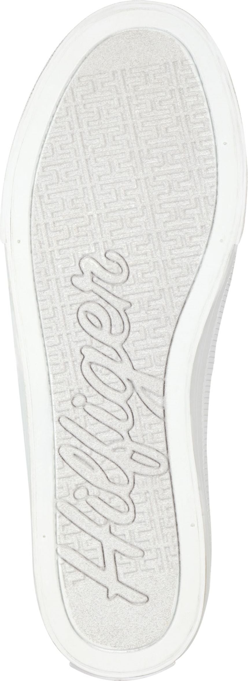A white shoe sole with "Hilfiger" written in cursive.