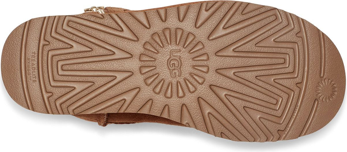 Tan treadlite sole with zig-zag and circular pattern, UGG logo in center.