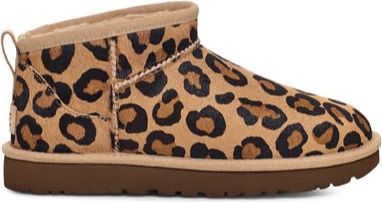 Ankle high boot with leopard print and pull tab at the heel.