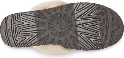 The bottom of a slipper with a tread pattern and UGG logo.