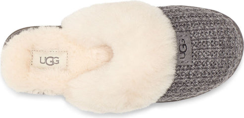 UGG slipper with wool and a gray knit pattern.