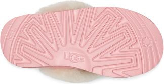 Pink slipper sole with UGG logo and geometric pattern.