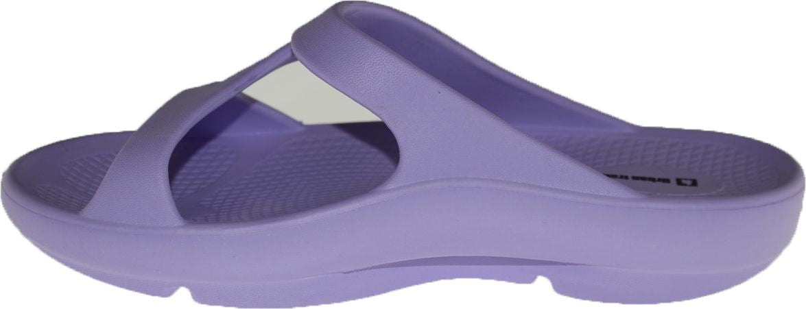 A lavender slip-on sandal with a thick sole and open toe.