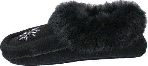 Urban Trail Slippers Beaded Mocc With Fur Trim Black