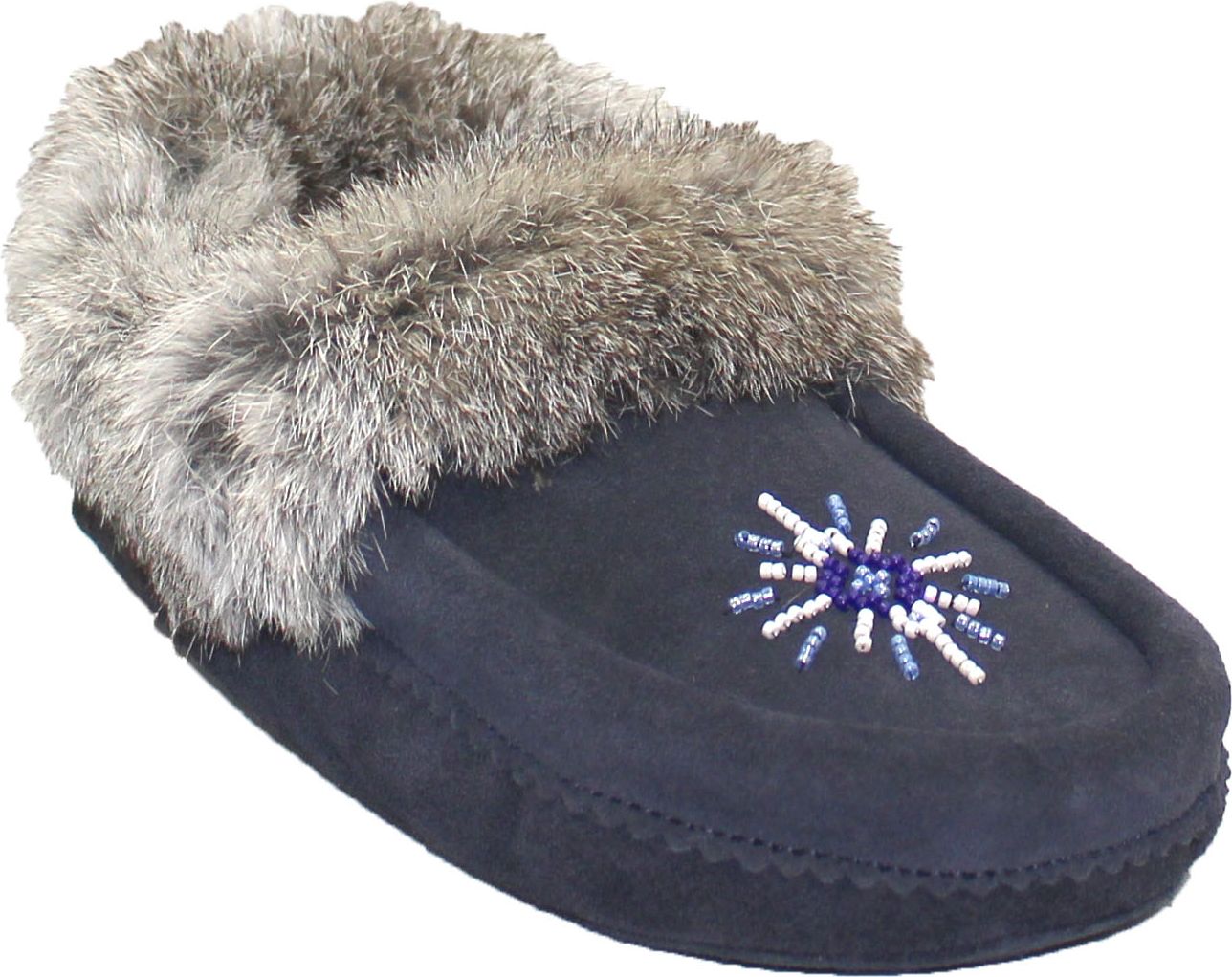 Urban Trail Slippers Beaded Mocc With Fur Trim Navy