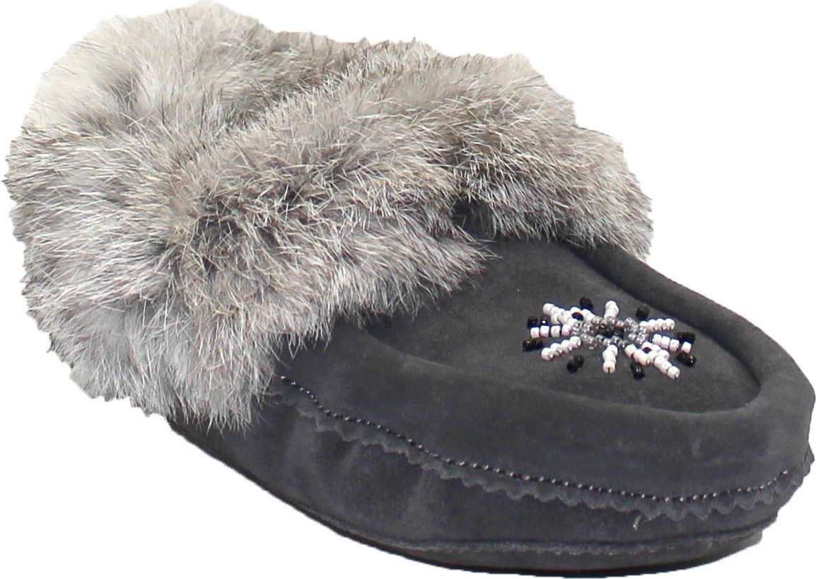 Saskie Charcoal - Kids Beaded Moccasin With Fur
