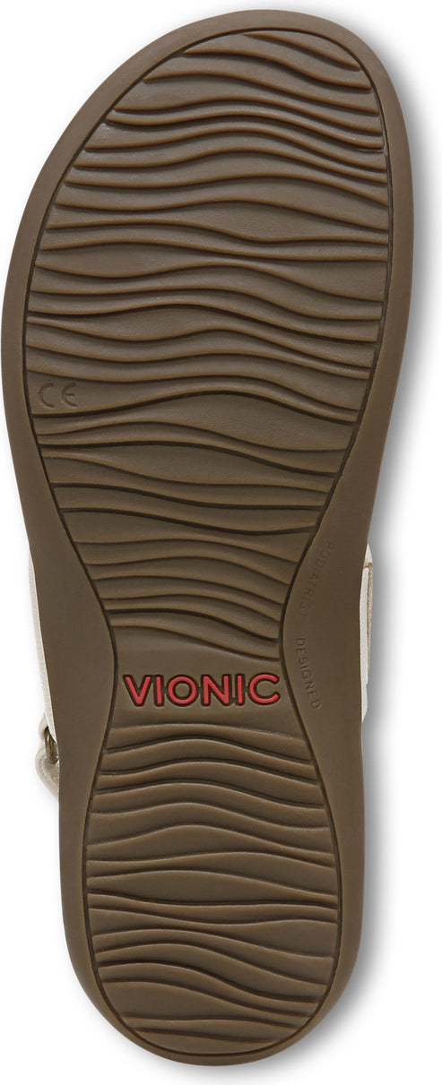 A brown shoe sole with wavy treads and the word VIONIC in red.