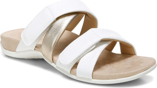 White and gold sandal with two adjustable velcro straps.