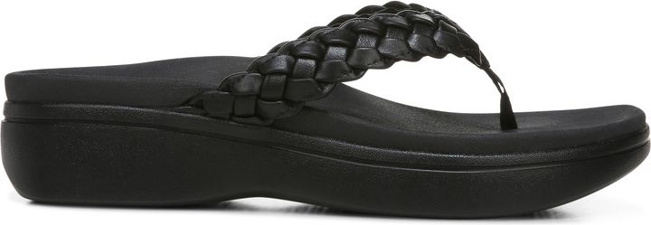 Black platform sandal with braided strap.