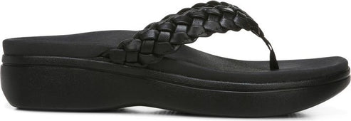 Black platform sandal with braided strap.