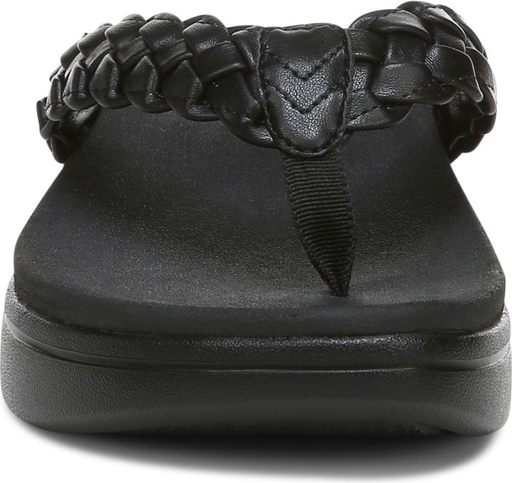 Black sandal with a braided strap and a thong style.
