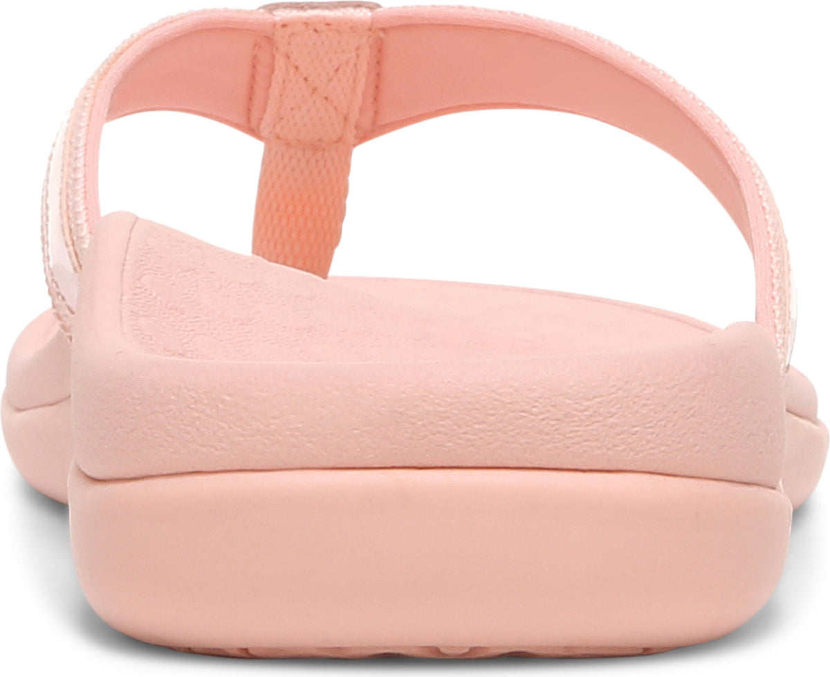 Rear view of pink flip-flop with toe post.