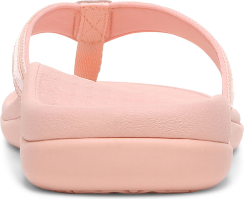 Rear view of pink flip-flop with toe post.