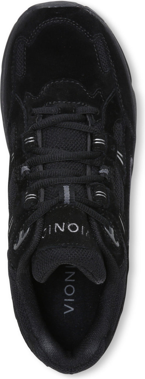 A black sneaker featuring laces and a visible 'VIONIC' text.