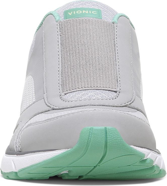 Light gray laceless shoe with a mint-colored accent.