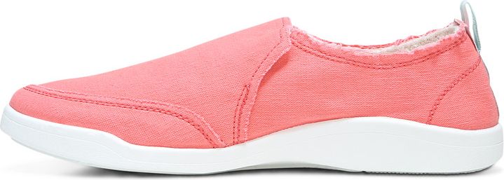A pink slip-on shoe with white sole.