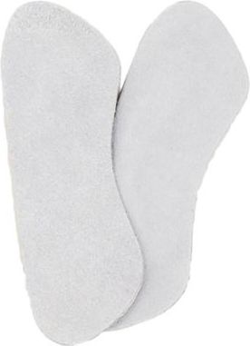 Two white shoe insoles, one slightly overlapping the other.