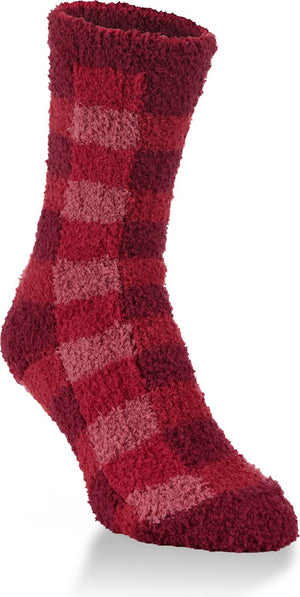 Red checkered fuzzy sock.