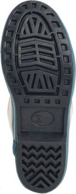 The sole of a shoe with a zigzag pattern and a grid pattern.